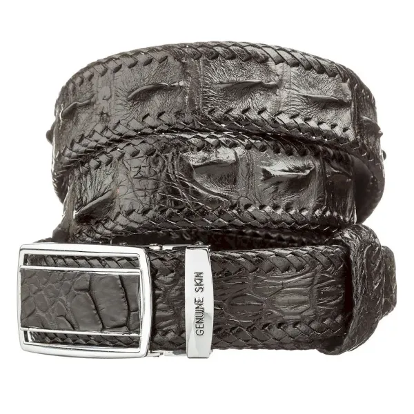 Ремінь автоматичний CROCODILE LEATHER 18597 із натуральної шкіри крокодила Чорний