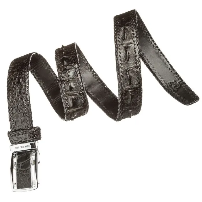 Ремінь автоматичний CROCODILE LEATHER 18597 із натуральної шкіри крокодила Чорний