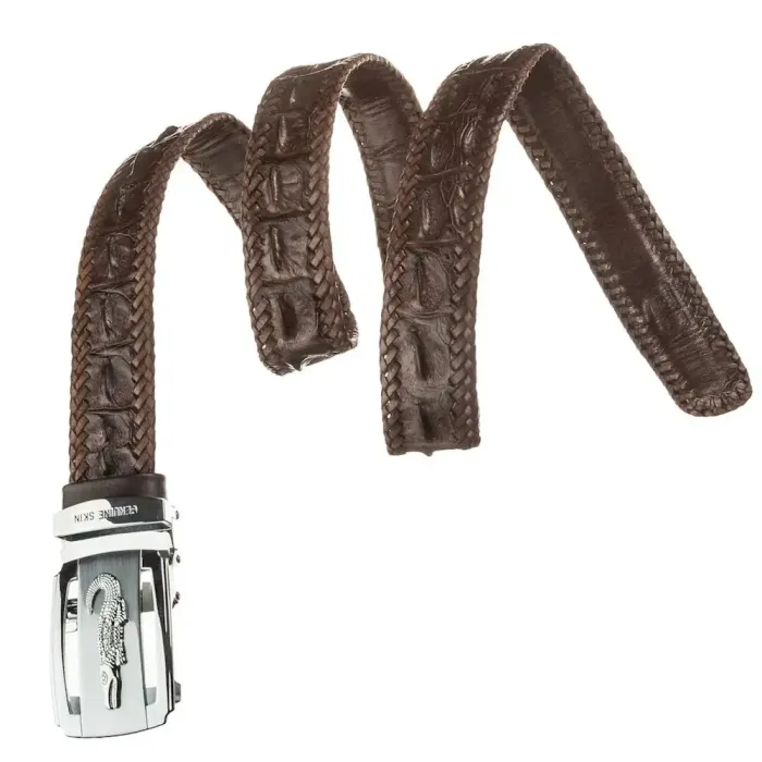 Ремінь CROCODILE LEATHER 18599 з натуральної шкіри крокодила Коричневий
