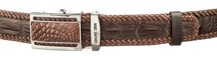 Ремінь автоматичний CROCODILE LEATHER 18600 з натуральної шкіри крокодила Коричневий