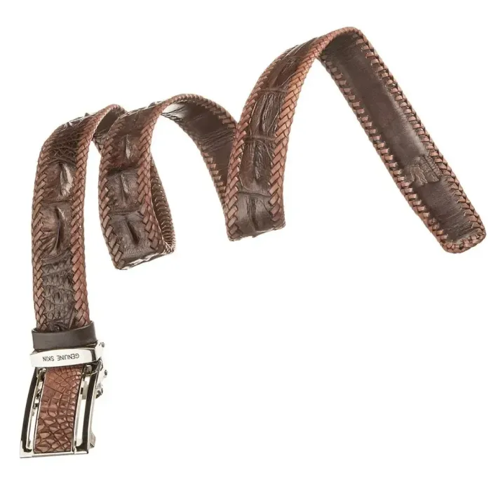 Ремінь автоматичний CROCODILE LEATHER 18600 з натуральної шкіри крокодила Коричневий