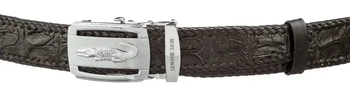 Ремень автоматический CROCODILE LEATHER 18604 из натуральной кожи крокодила Черный