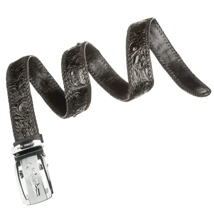 Ремень автоматический CROCODILE LEATHER 18604 из натуральной кожи крокодила Черный