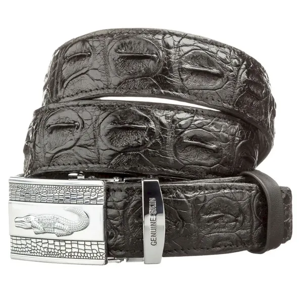 Ремінь автоматичний CROCODILE LEATHER 18605 із натуральної шкіри крокодила Чорний
