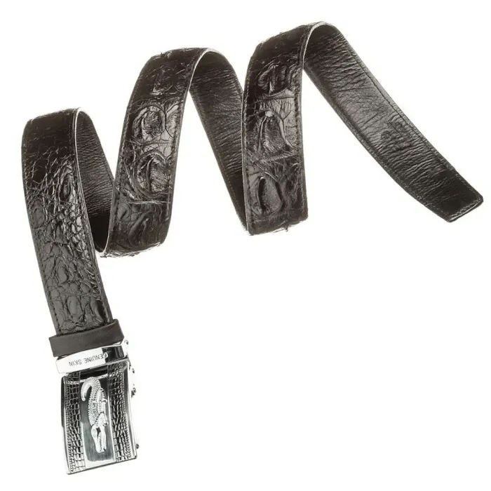 Ремінь автоматичний CROCODILE LEATHER 18605 із натуральної шкіри крокодила Чорний