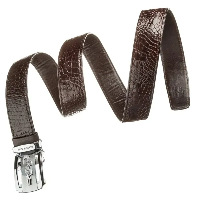 Ремінь автомат CROCODILE LEATHER 18607 з натуральної шкіри крокодила Коричневий