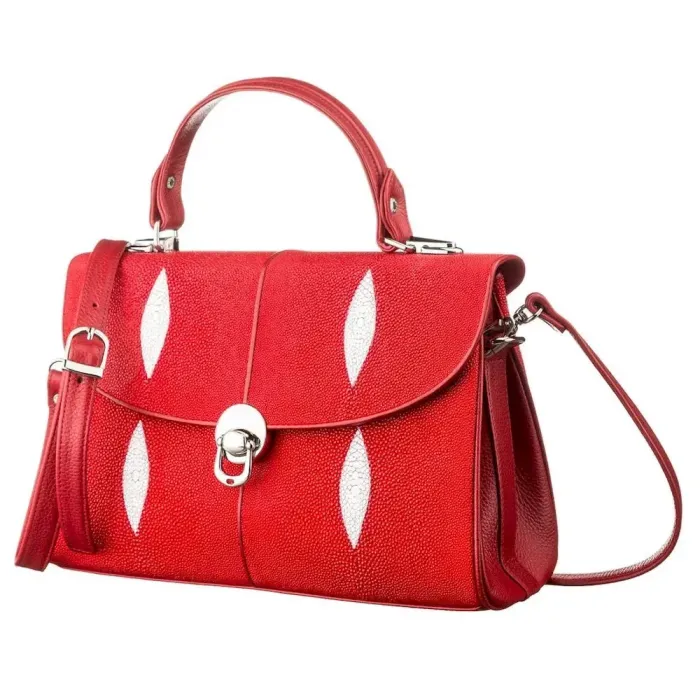 Сумка женская STINGRAY LEATHER 18609 из натуральной кожи морского ската Красная