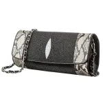 Жіночий клатч STINGRAY LEATHER 18617 з натуральної шкіри морського ската зі вставками зі шкіри пітона Чорний