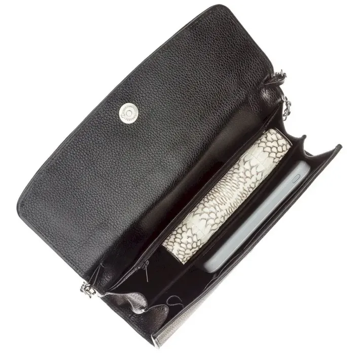 Клатч женский STINGRAY LEATHER 18617 из натуральной кожи морского ската со вставками из кожи питона Черный