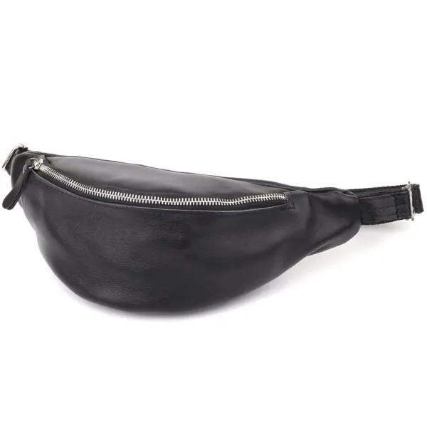 Зручна чоловіча бананка відмінної якості з гладкої натуральної шкіри Shvigel 23143 Чорний