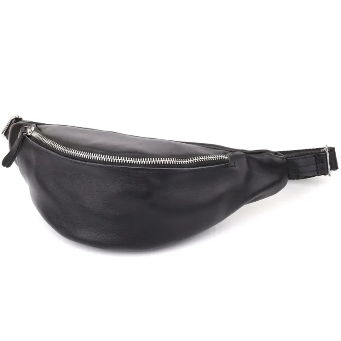 Зручна чоловіча бананка відмінної якості з гладкої натуральної шкіри Shvigel 23143 Чорний