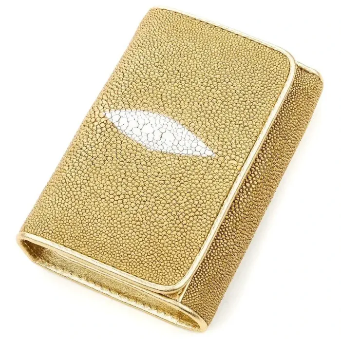 Вертикальний жіночий гаманець STINGRAY LEATHER 18639 із натуральної шкіри морського ската Золотистий