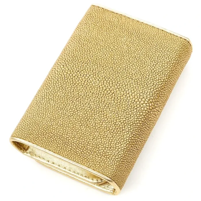 Вертикальний жіночий гаманець STINGRAY LEATHER 18639 із натуральної шкіри морського ската Золотистий