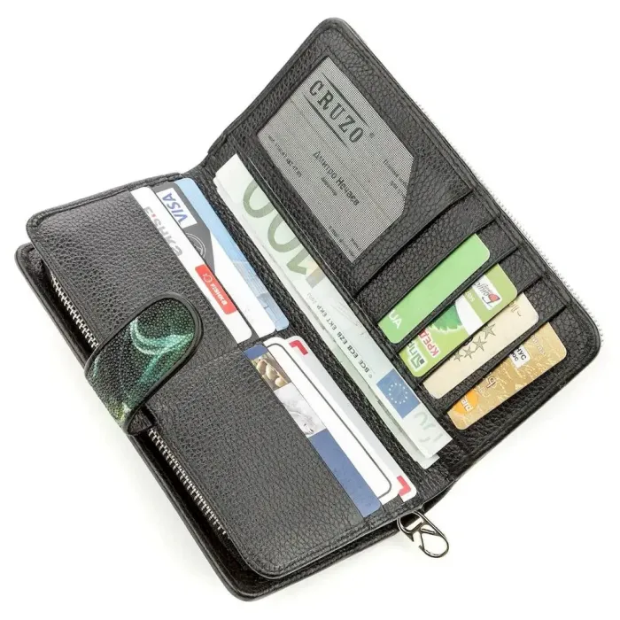 Гаманець жіночий STINGRAY LEATHER 18642 із натуральної шкіри морського ската Чорний