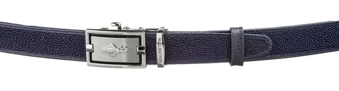 Ремінь тонкий автомат STINGRAY LEATHER 18648 із натуральної шкіри морського скату Синій
