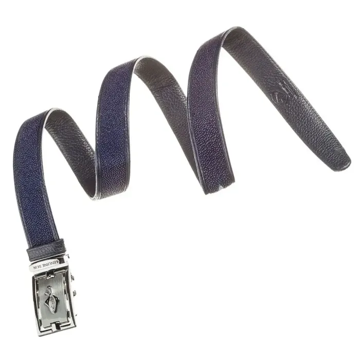 Ремінь тонкий автомат STINGRAY LEATHER 18648 із натуральної шкіри морського скату Синій