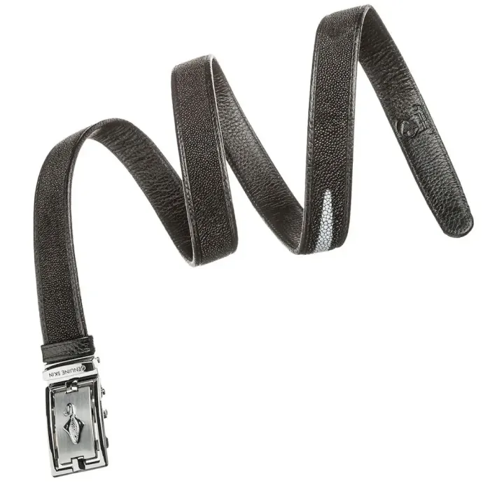 Ремінь тонкий автомат STINGRAY LEATHER 18649 із натуральної шкіри морського ската Чорний