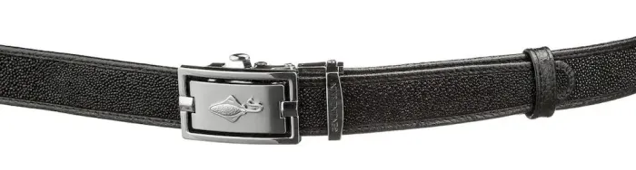 Ремінь тонкий автомат STINGRAY LEATHER 18649 із натуральної шкіри морського ската Чорний