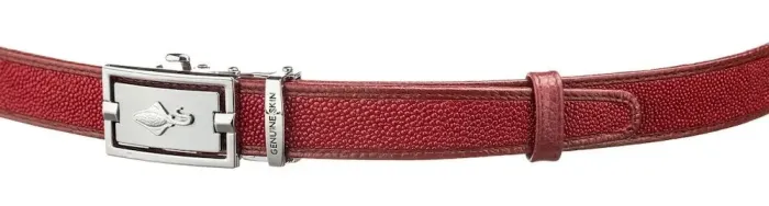 Ремінь тонкий автомат STINGRAY LEATHER 18650 із натуральної шкіри морського ската Бордовий