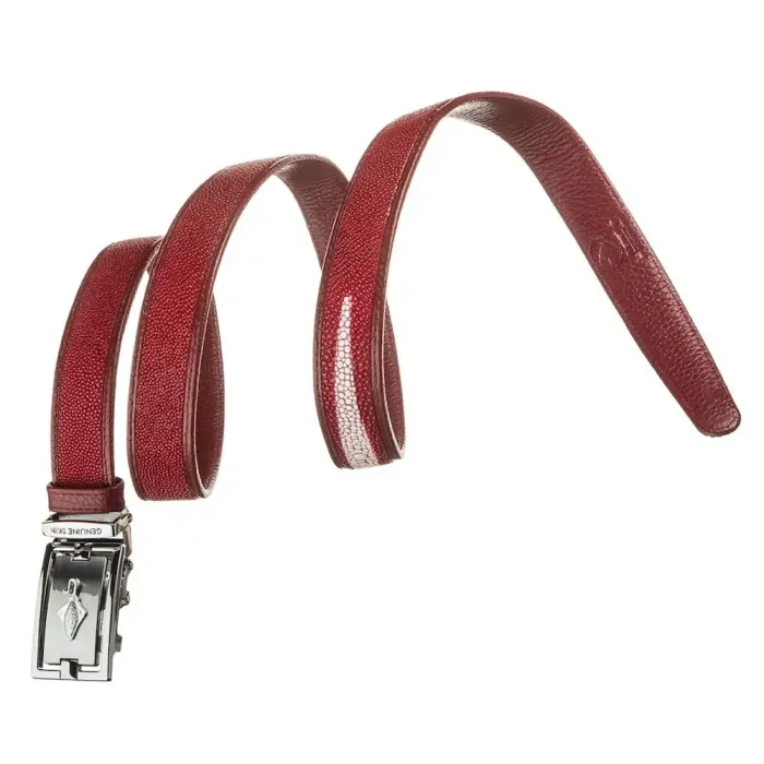 Ремінь тонкий автомат STINGRAY LEATHER 18650 із натуральної шкіри морського ската Бордовий