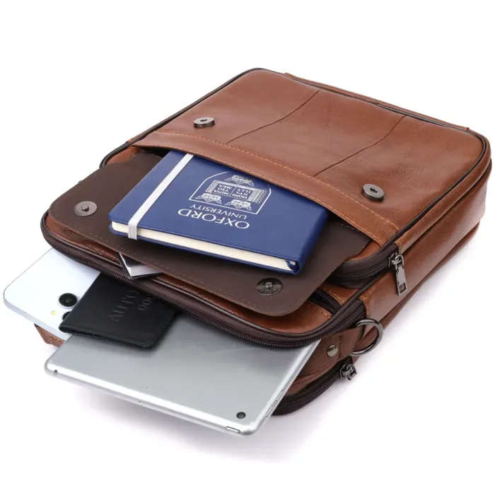 Зручна чоловіча сумка з ручкою для перенесення в руці з натуральної шкіри Vintage 23025 Світло-коричневий