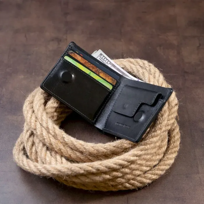 Портмоне вертикальне з круглим магнітом на два відділення GRANDE PELLE 11306 Чорне