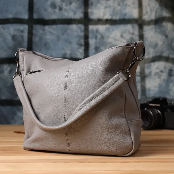 Зручна жіноча сумка з двома ремінцями із натуральної шкіри Vintage 23054 Сірий