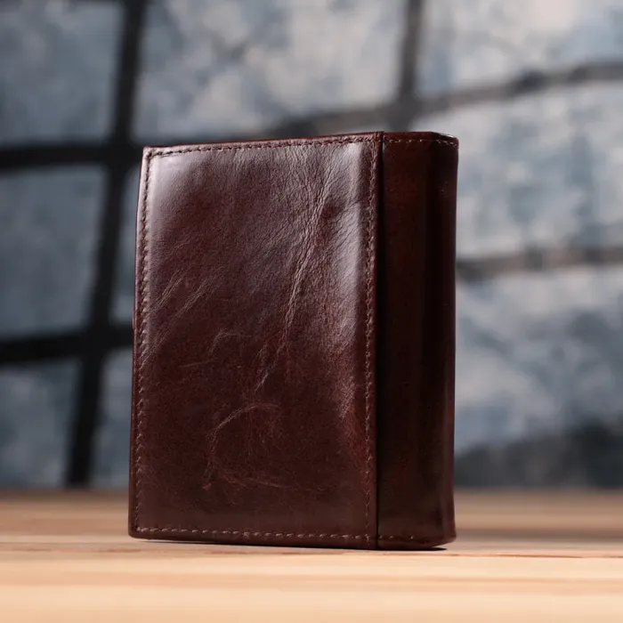 Вертикальний чоловічий гаманець із натуральної шкіри Vintage 15096 Коричневий