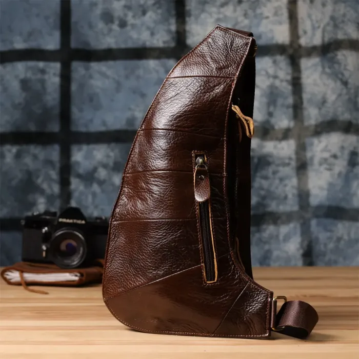 Сумка для чоловіків з великою кількістю кишень із натуральної шкіри Vintage 22956 Коричневий