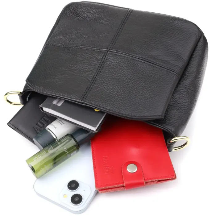 Класична шкіряна сумка для жінок з трьома відділеннями Vintage 22978 Чорний