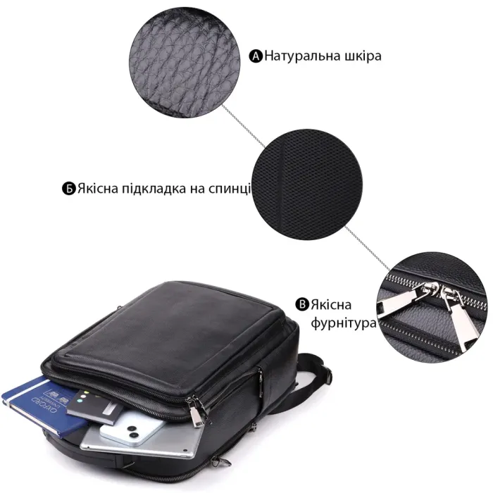 Багатофункціональний рюкзак для чоловіків з натуральної шкіри Vintage 23044 Чорний