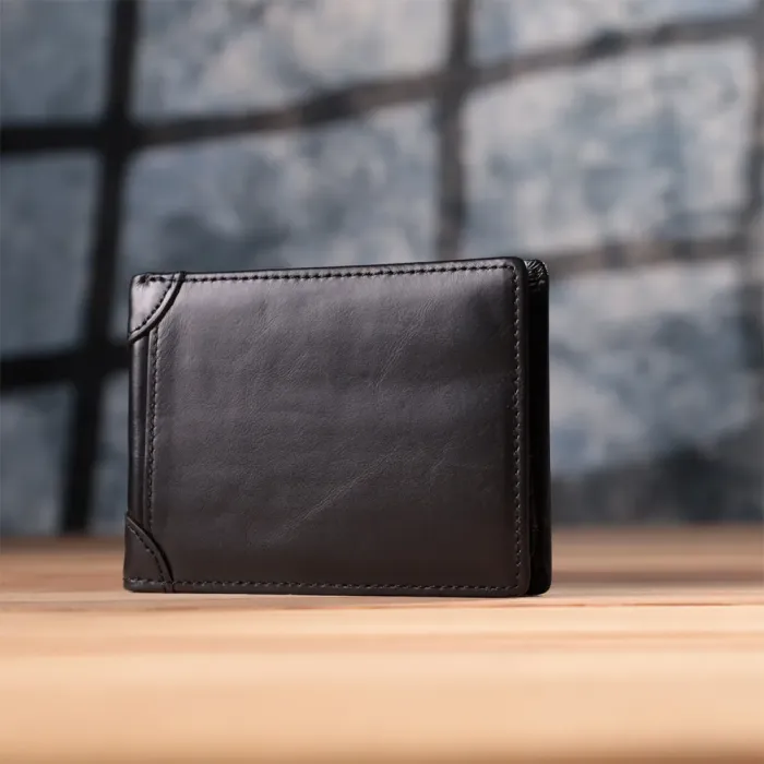 Невеликий чоловічий гаманець без застібки з натуральної шкіри Vintage 15097 Чорний