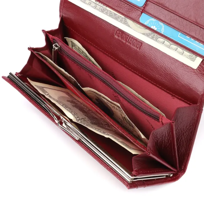 Місткий жіночий гаманець із натуральної шкіри ST Leather 23089 Бордовий