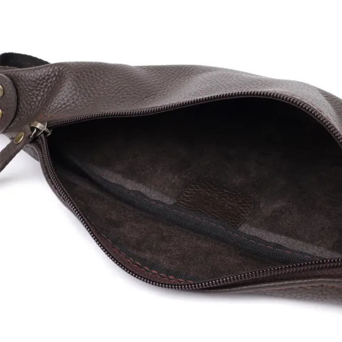 Модна сумка бананка для чоловіків із зернистої натуральної шкіри Shvigel 23137 Коричневий