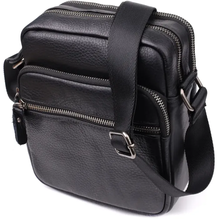 Містка чоловіча сумка на плече з натуральної шкіри Vintage 23022 Чорний