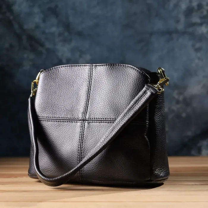 Сумка на три відділення з натуральної шкіри 15122 Vintage Чорний