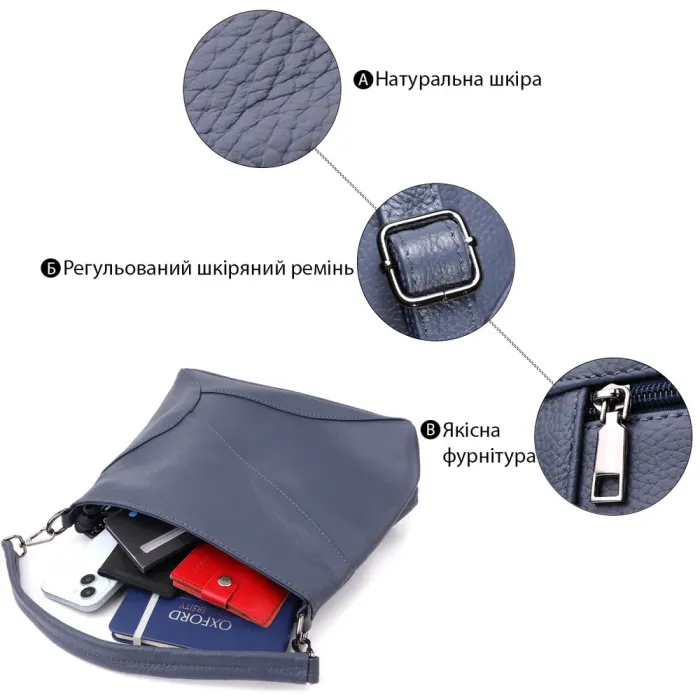 Практична жіноча сумка на два відділення з натуральної шкіри Vintage 23016 Синій