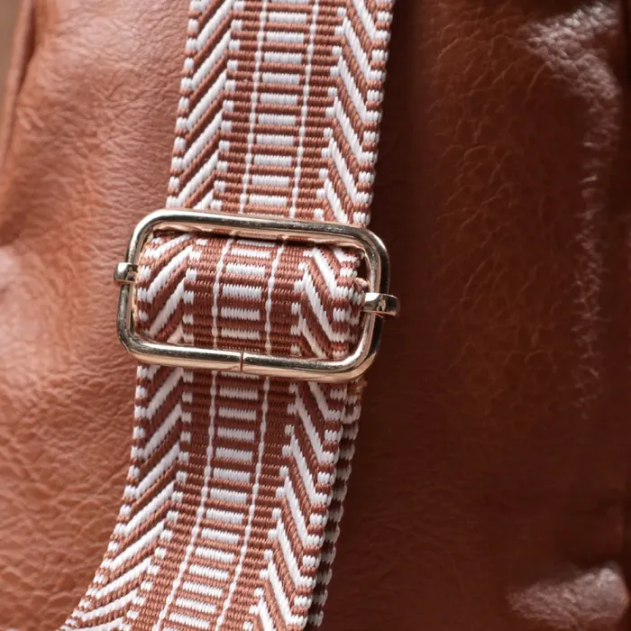 Жіноча сумка через плече з екошкіри з акцентом на текстильну лямку Vintage 22780 Рудий