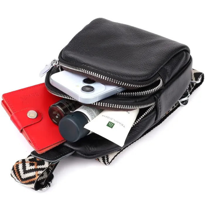 Жіноча сумка слінг із натуральної шкіри Vintage 22935 Чорний