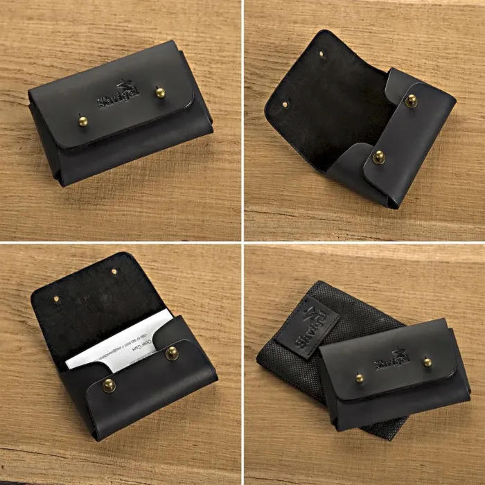 Візитниця SHVIGEL 16159 із натуральної вінтажної шкіри Чорна