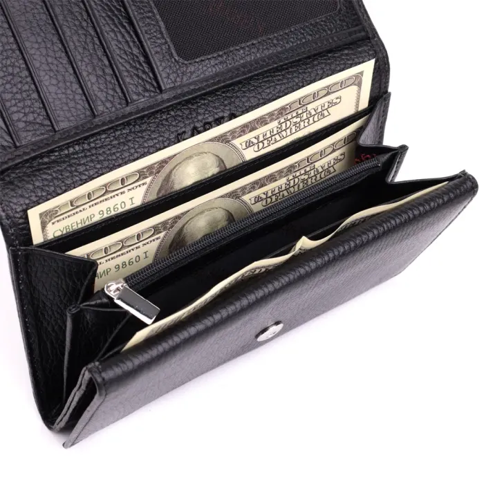 Місткий жіночий гаманець з натуральної шкіри KARYA 22859 Чорний