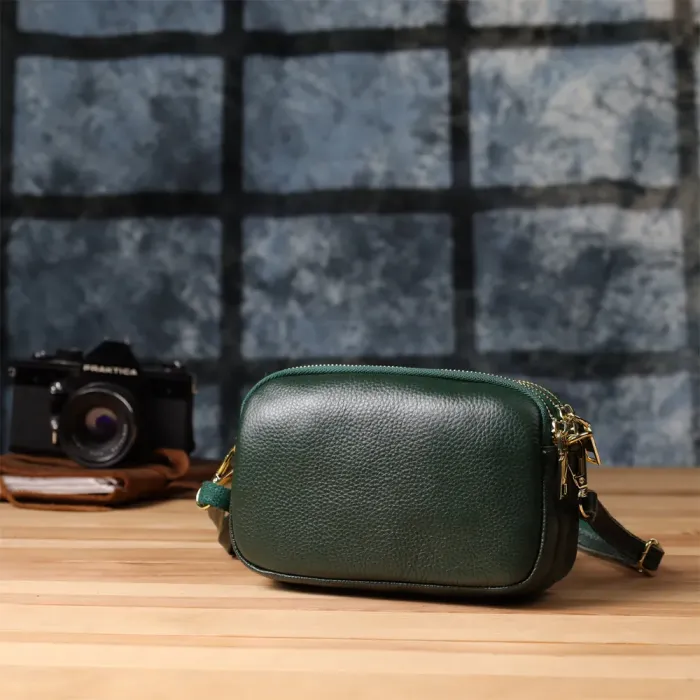 Практична шкіряна сумка на три відділення для жінок Vintage 22893 Зелений