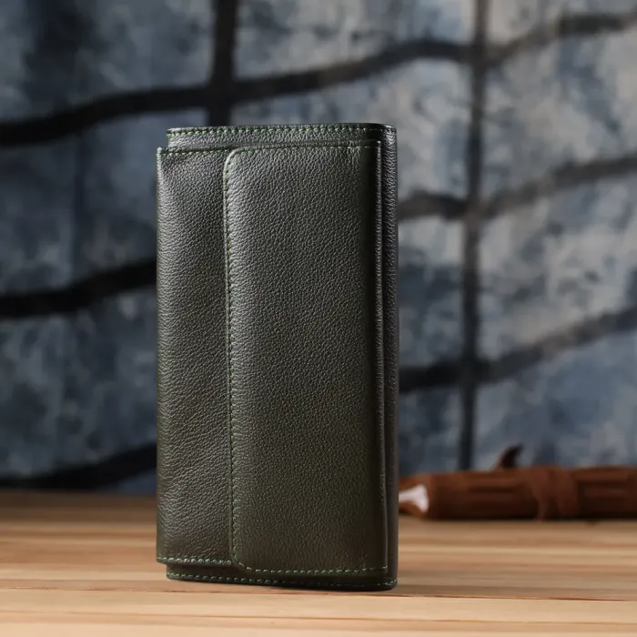 Горизонтальний гаманець з кишенею для телефону з натуральної шкіри ST Leather 23068 Зелений