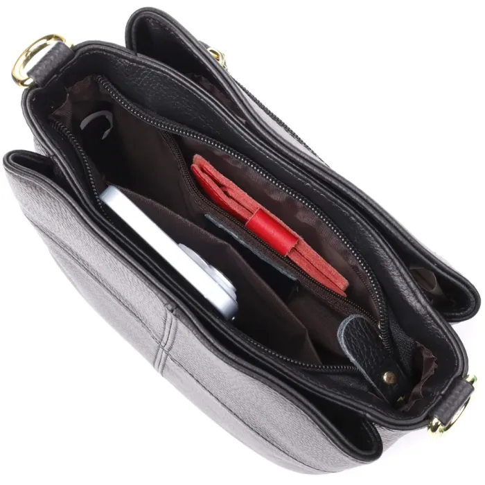 Сумка на три відділення з натуральної шкіри 15122 Vintage Чорний