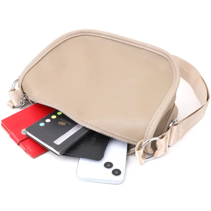 Практична напівкругла сумка для жінок з натуральної шкіри Vintage 22907 Бежевий