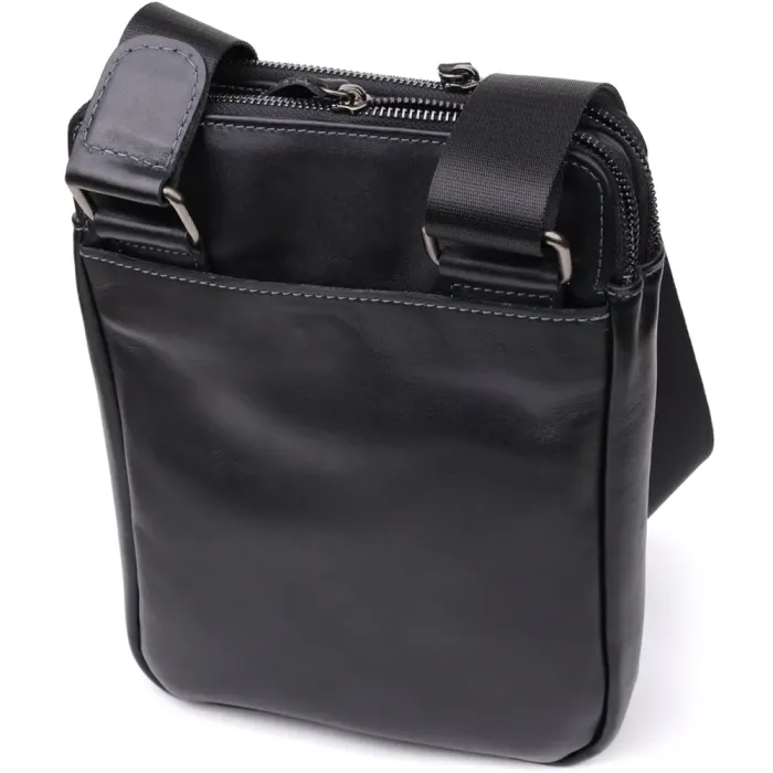 Красива чоловіча сумка через плече з гладкої натуральної шкіри Shvigel 20871_1 Чорний