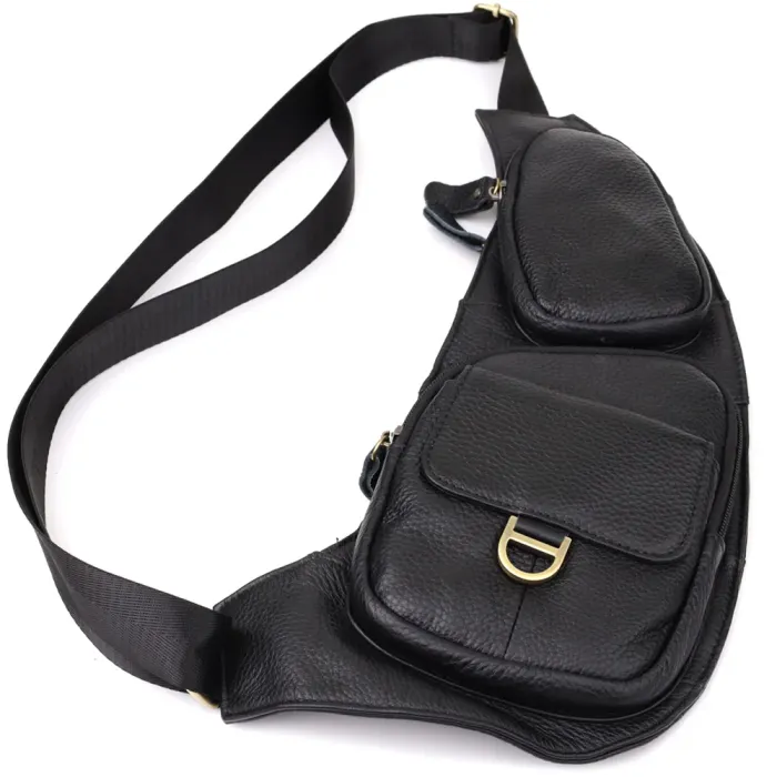 Стильна чоловіча сумка через плече із зернистої натуральної шкіри Vintage 22964 Чорний