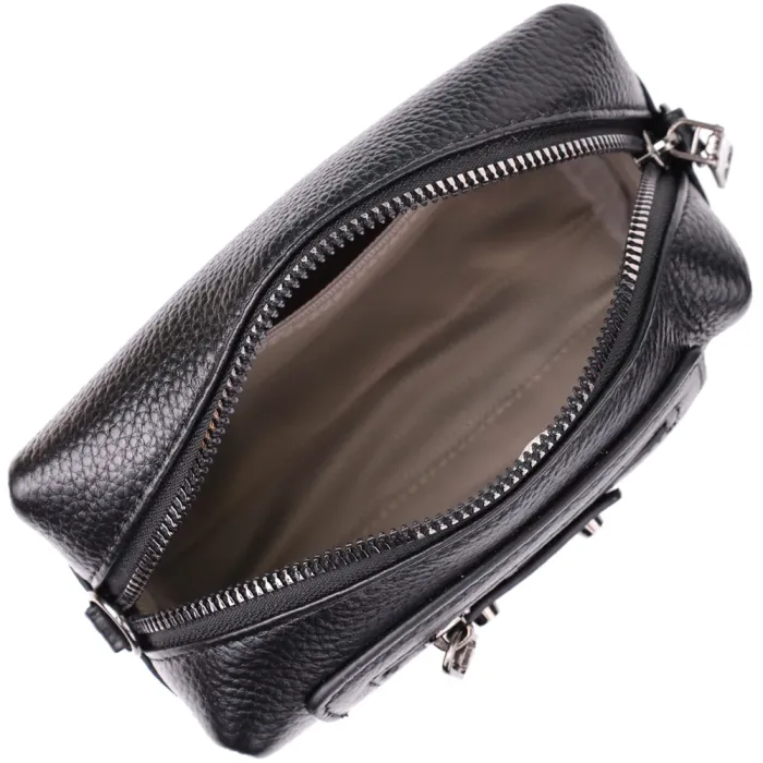 Модна жіноча сумка з натуральної шкіри з актуальним декором Vintage 22922 Чорний