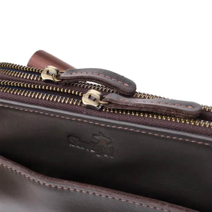 Вертикальна чоловіча сумка через плече із гладкої натуральної шкіри Shvigel 20868_1 Коричневий