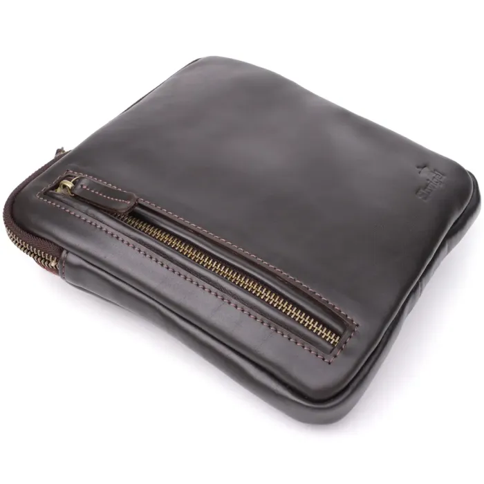 Елегантна чоловіча сумка з гладкої натуральної шкіри Shvigel 23150 Коричневий